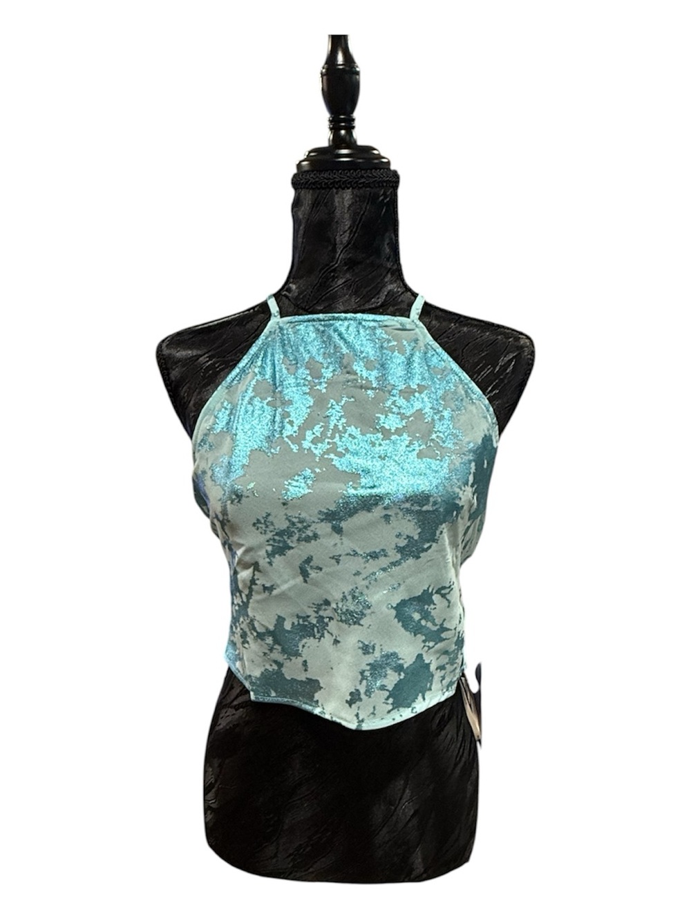 Forever 21 Aqua Teal Velvet Halter Crop Top
